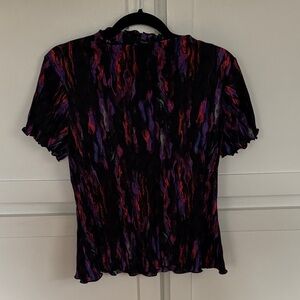 Halogen Womens Size Small Black Pink Purple Short Sleeve Lettuce Edge Blouse